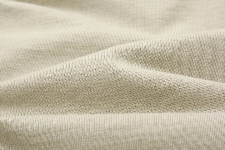 Deluxeware DXTS-00 12.5oz loopwheeled t-shirt made in Japan ultra heavyweight crew neck fabric close up oil beige