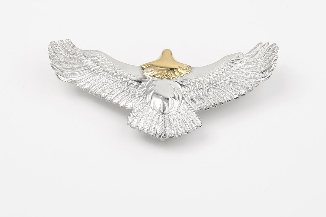 Moto EG-02 eagle silver pendant medium K18 gold accent native style Japan handcrafted jewelry back view