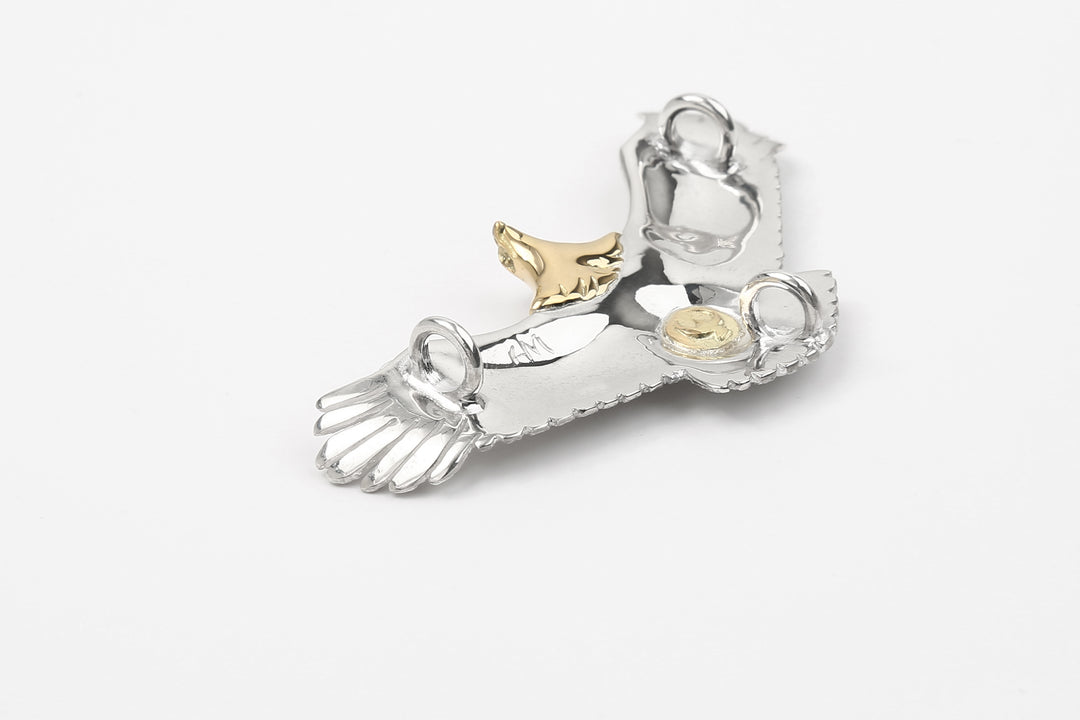 Moto EG-02 eagle silver pendant medium K18 gold accent native style Japan handcrafted jewelry back detail