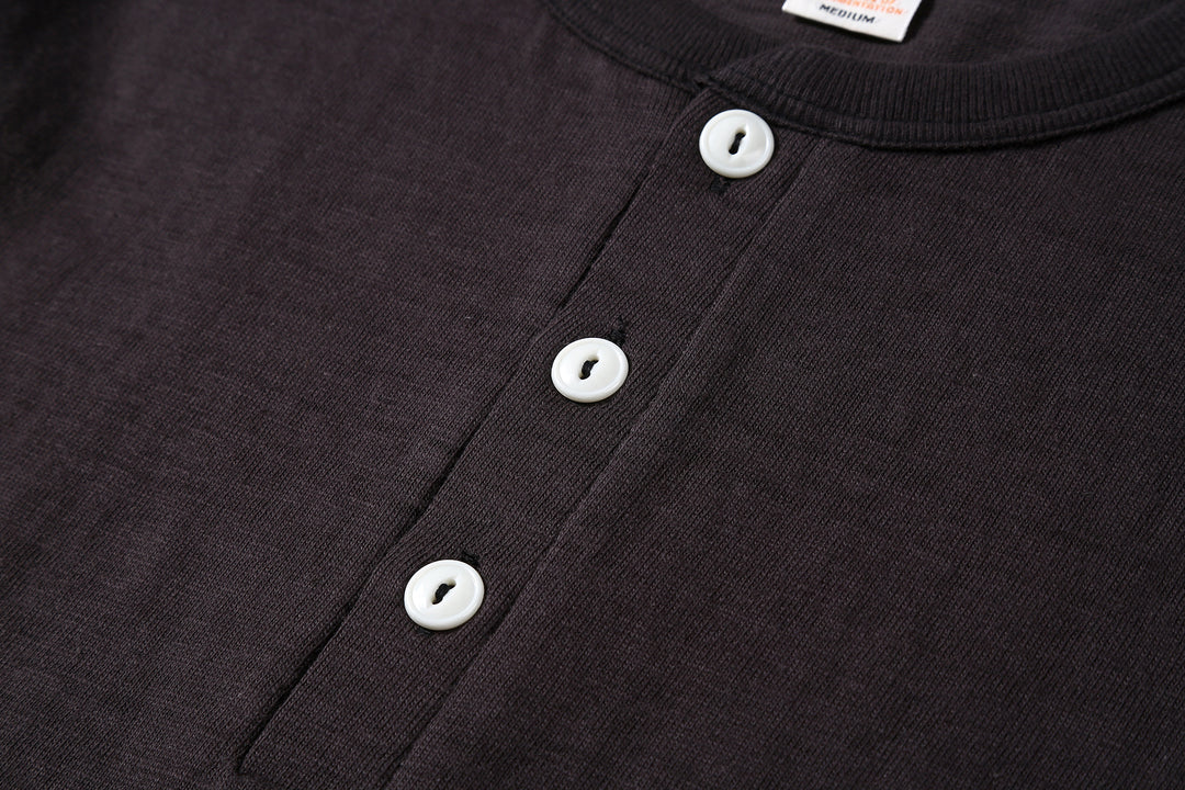 Warehouse Lot 4601 Shadow Border Slub Yarn Henley T-Shirt Made in Japan Black Placket