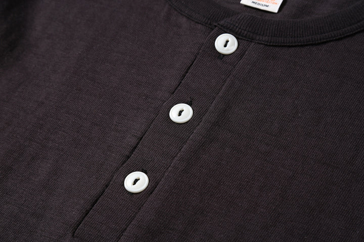 Warehouse Lot 4601 Shadow Border Slub Yarn Henley T-Shirt Made in Japan Black Placket