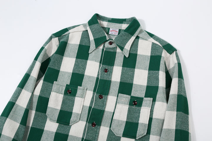 Warehouse Lot 3104 selvedge buffalo check flannel shirt long sleeve made in Japan cotton green collar