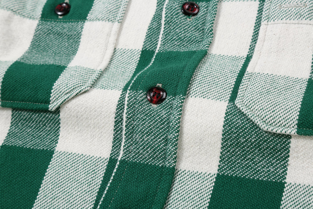 Warehouse Lot 3104 selvedge buffalo check flannel shirt long sleeve made in Japan cotton green detail