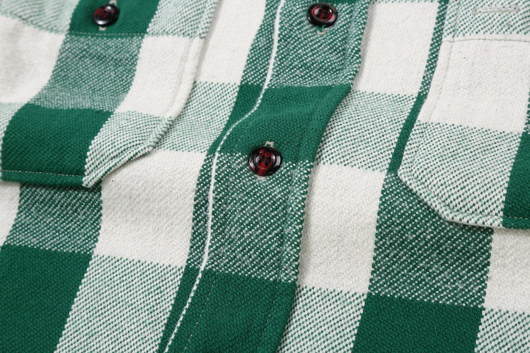 Warehouse Lot 3104 selvedge buffalo check flannel shirt long sleeve made in Japan cotton green detail