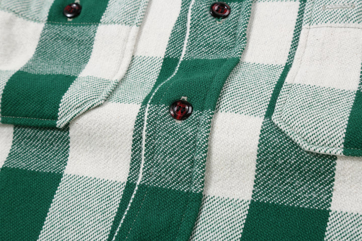Warehouse Lot 3104 selvedge buffalo check flannel shirt long sleeve made in Japan cotton green detail