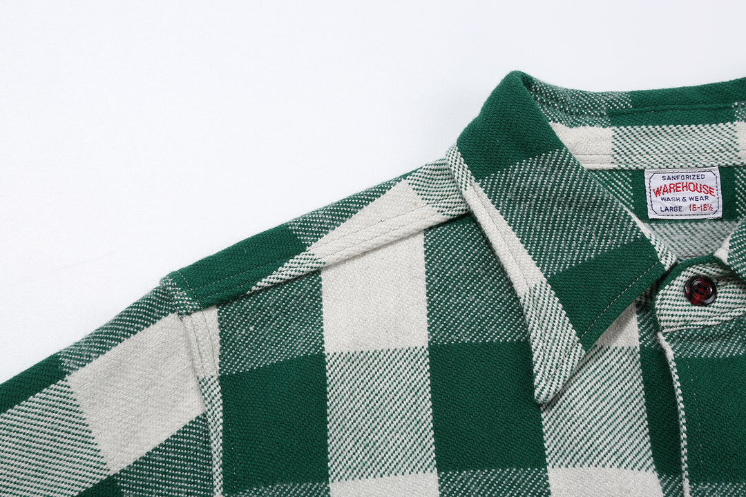 Warehouse Lot 3104 selvedge buffalo check flannel shirt long sleeve made in Japan cotton seam detail