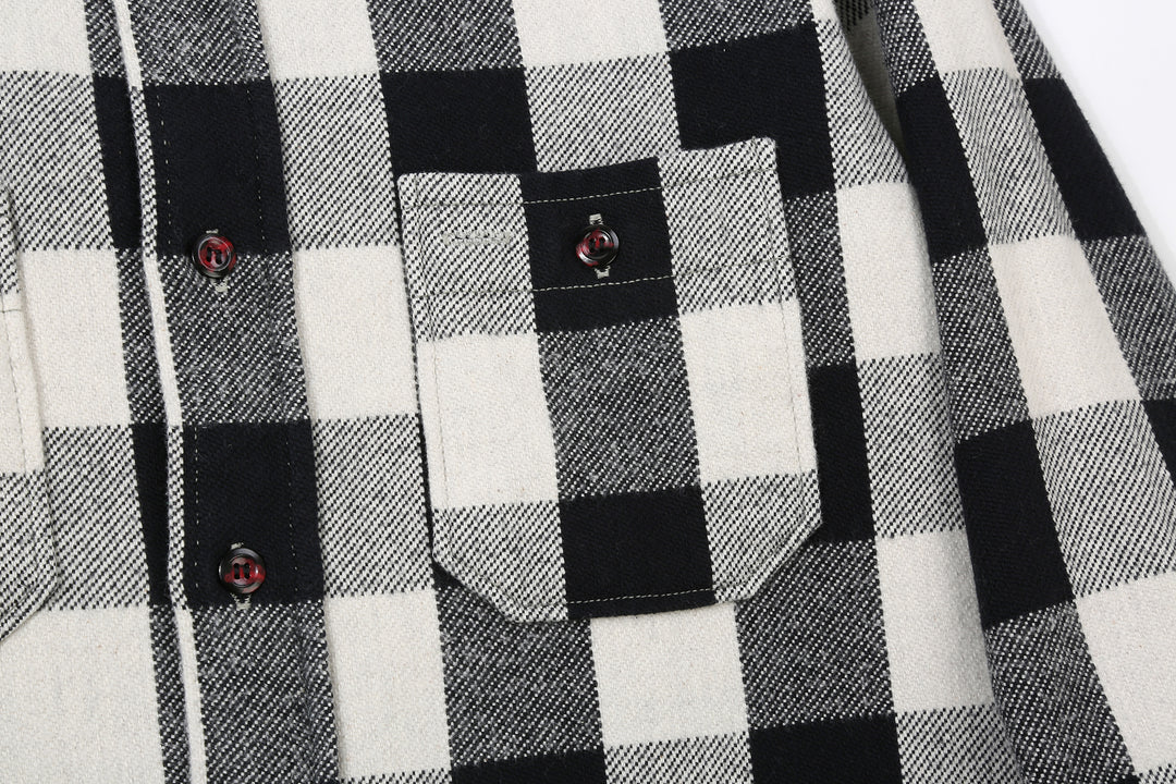 Warehouse Lot 3104 selvedge flannel shirt long sleeve check pattern made in Japan cotton chest pocket left