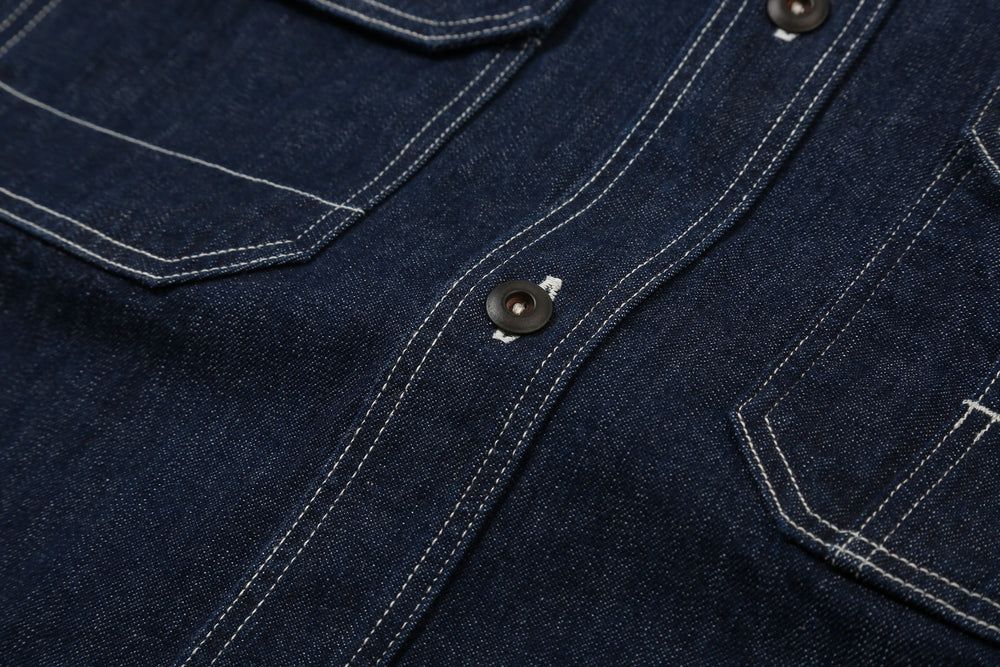 Freewheelers 2623002 Birner 8.5oz Indigo Denim Mechanic Shirt – Fabric and Button Detail