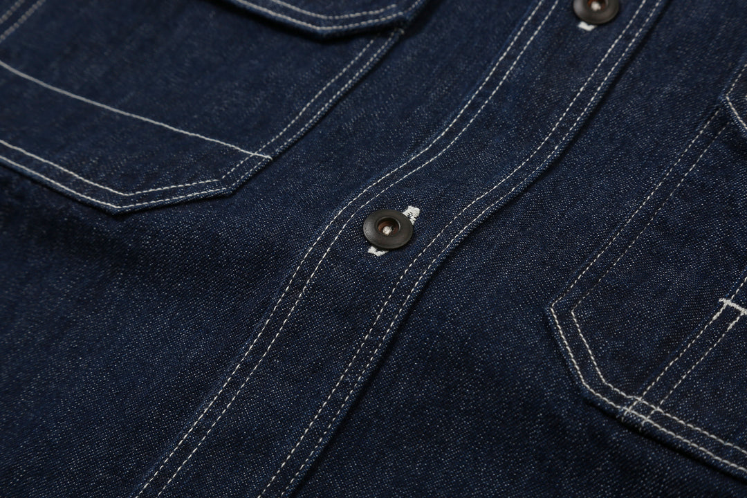 Freewheelers 2623002 Birner 8.5oz Indigo Denim Mechanic Shirt – Fabric and Button Detail