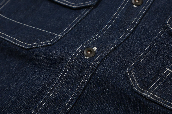 Freewheelers 2623002 Birner 8.5oz Indigo Denim Mechanic Shirt – Fabric and Button Detail