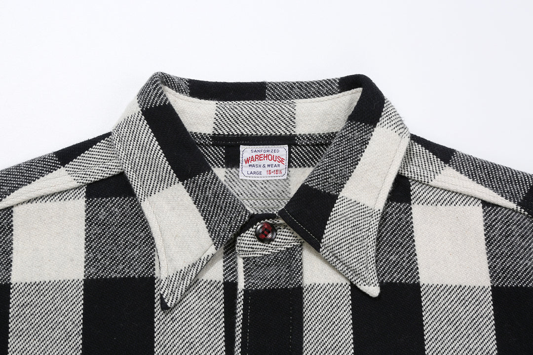 Warehouse Lot 3104 selvedge flannel shirt long sleeve check pattern made in Japan cotton collar detail
