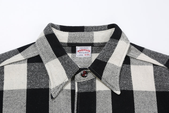 Warehouse Lot 3104 selvedge flannel shirt long sleeve check pattern made in Japan cotton collar detail