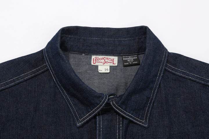 Freewheelers 2623002 Birner 8.5oz Indigo Denim Mechanic Shirt – Collar and Labels