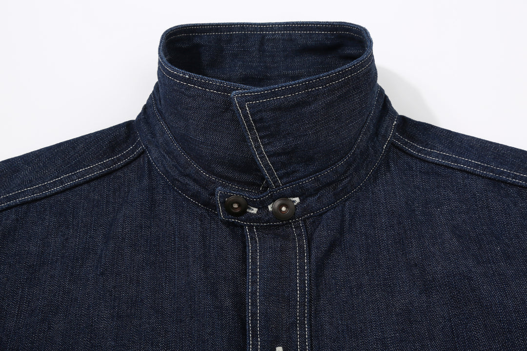 Freewheelers 2623002 Birner 8.5oz Indigo Denim Mechanic Shirt – Fastened Chin Strap