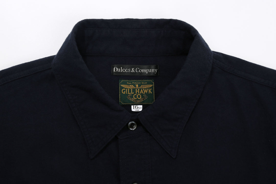 DALEE’S & CO. BF.49 Lightweight Flannel Shirt in Navy – Collar and Brand Label