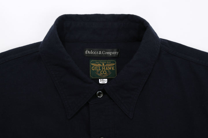 DALEE’S & CO. BF.49 Lightweight Flannel Shirt in Navy – Collar and Brand Label