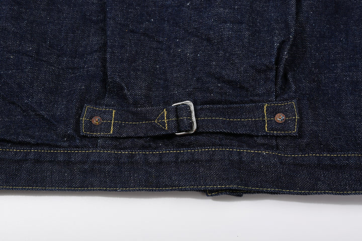 Samurai Jeans S554HX 15.8oz GL3 Samurai Cotton Selvedge Denim Type 1 Jacket - Back Cinch and Chrysanthemum-patterned Iron Buckle Detail