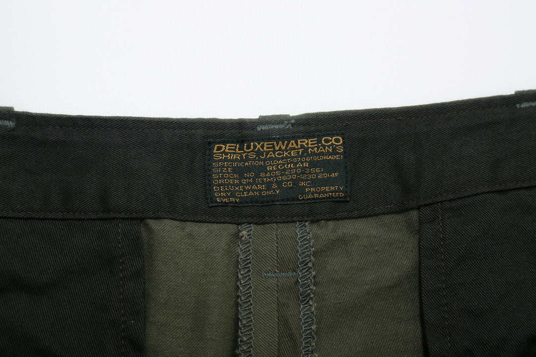 Deluxeware 946A MIL-SPEC ’46 Chino Trousers in Army Green – Interior Waistband and Brand Label