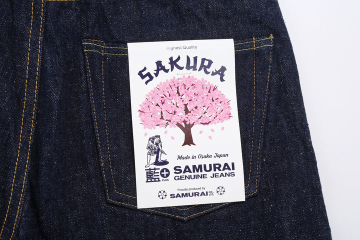 Samurai Jeans S500AX-SAKURA AI Plus SAKURA 18oz Selvedge Jeans - Sakura Back Pocket Flasher