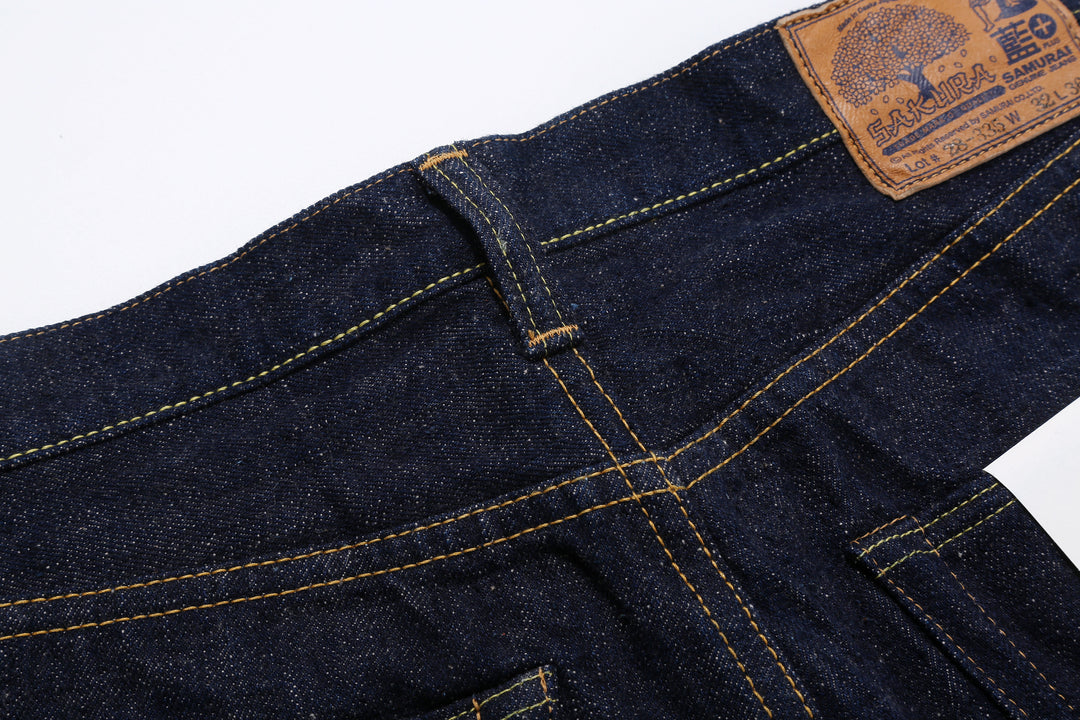 Samurai Jeans S500AX-SAKURA AI Plus SAKURA 18oz Selvedge Jeans - Back Yoke and Leather Patch