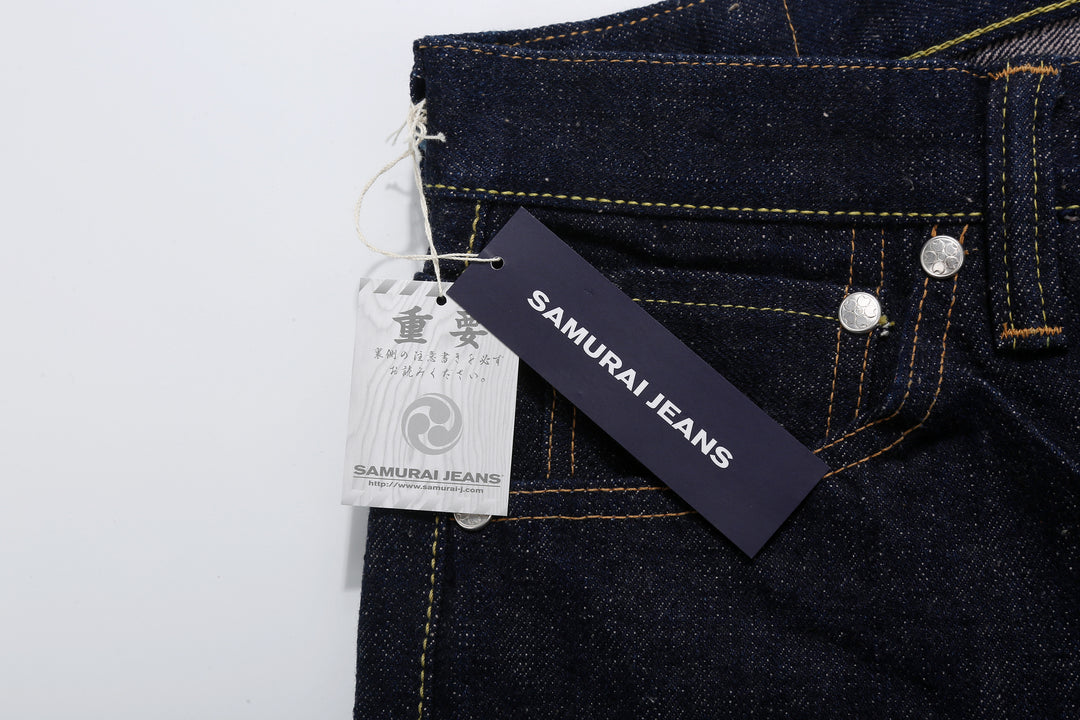 Samurai Jeans S500AX-SAKURA AI Plus SAKURA 18oz Selvedge Jeans - Product Tags and Waistband Detail