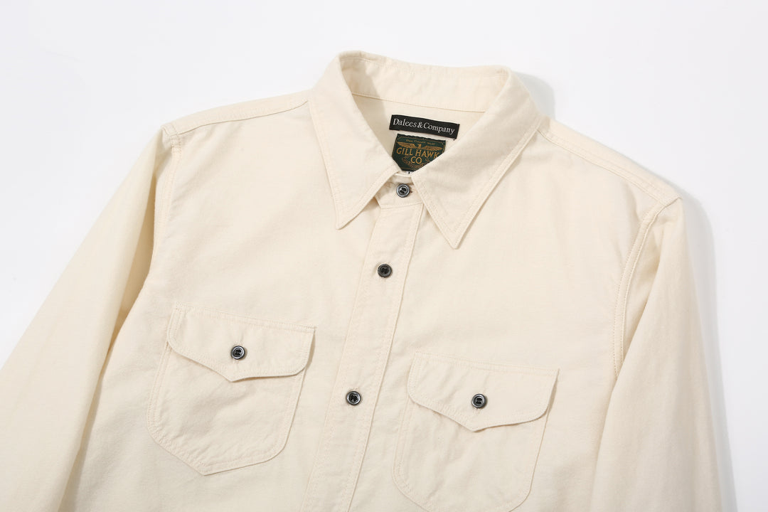 DALEE’S & CO. BF.49 Lightweight Flannel Shirt in Natural – Collar and Twin Chest Pockets