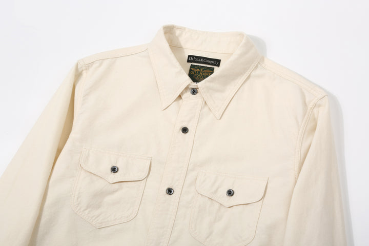 DALEE’S & CO. BF.49 Lightweight Flannel Shirt in Natural – Collar and Twin Chest Pockets