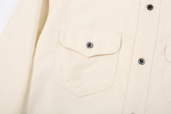 DALEE’S & CO. BF.49 Lightweight Flannel Shirt in Natural – Right Chest Pocket and Pointed Flap