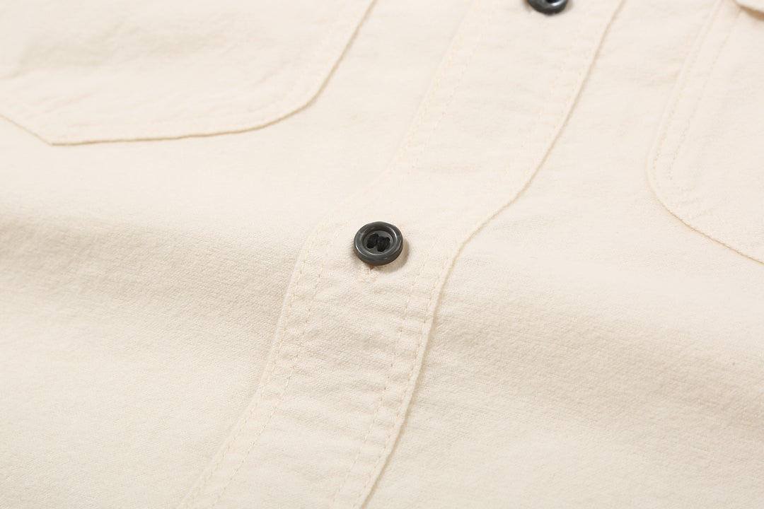 DALEE’S & CO. BF.49 Lightweight Flannel Shirt in Natural – Front Placket and Shell Button