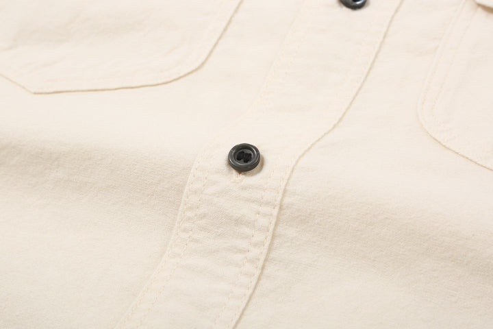 DALEE’S & CO. BF.49 Lightweight Flannel Shirt in Natural – Front Placket and Shell Button