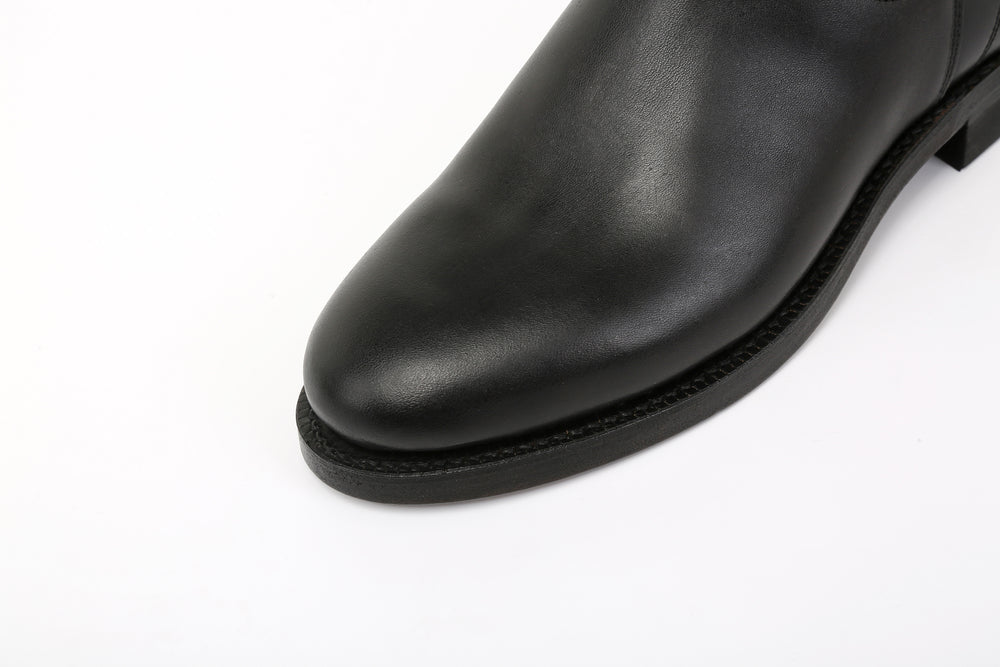 Moto Chelsea boots black horsebutt leather handmade Japan leather close up