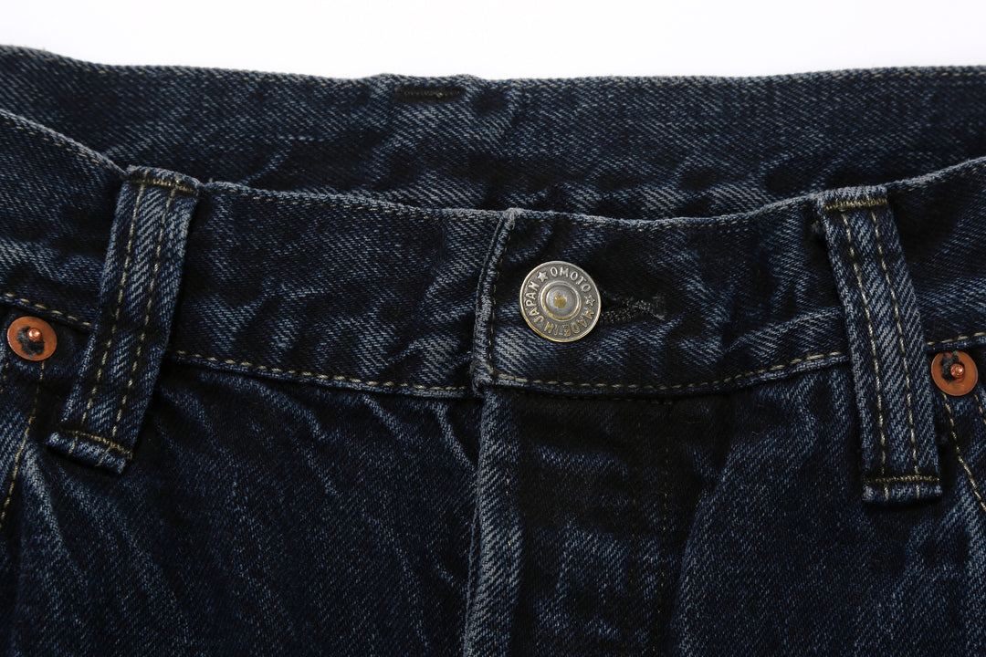 Omoto Denim 0815BCH 13.5oz Selvedge Sumi Overdyed Denim - Wide Straight Fit Made in Japan - Main Button