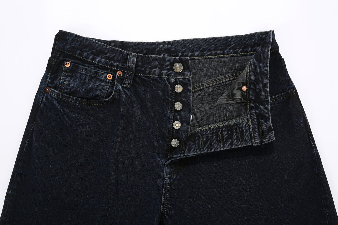 Omoto Denim 0815BCH 13.5oz Selvedge Sumi Overdyed Denim - Wide Straight Fit Made in Japan - Button Fly