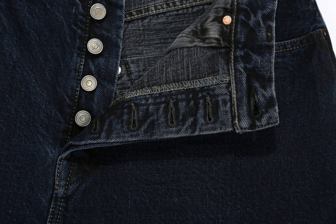 Omoto Denim 0815BCH 13.5oz Selvedge Sumi Overdyed Denim - Wide Straight Fit Made in Japan - Button Holes