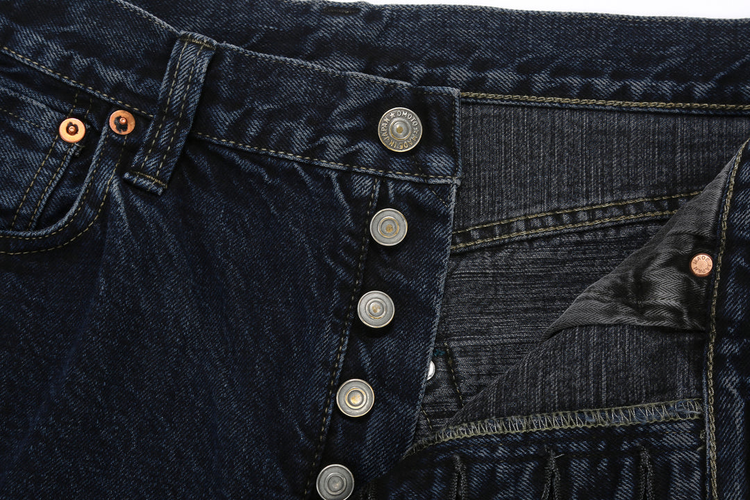 Omoto Denim 0815BCH 13.5oz Selvedge Sumi Overdyed Denim - Wide Straight Fit Made in Japan - Buttons Detail