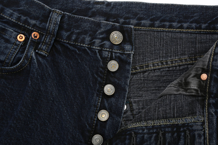 Omoto Denim 0815BCH 13.5oz Selvedge Sumi Overdyed Denim - Wide Straight Fit Made in Japan - Buttons Detail
