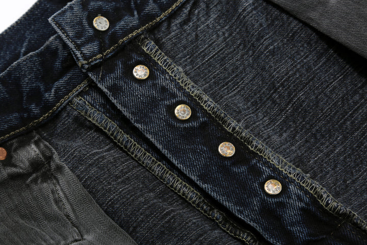 Omoto Denim 0815BCH 13.5oz Selvedge Sumi Overdyed Denim - Wide Straight Fit Made in Japan - Buttons Reverse Side