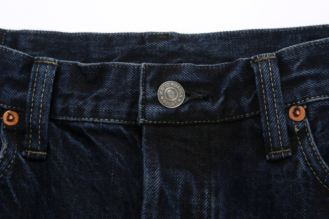Omoto Denim 0615BCH 13.5oz Selvedge Sumi Overdyed Denim - Relaxed Tapered Fit Made in Japan - Main Button