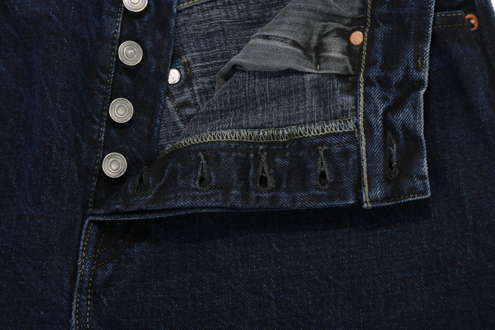Omoto Denim 0615BCH 13.5oz Selvedge Sumi Overdyed Denim - Relaxed Tapered Fit Made in Japan - Button Hole