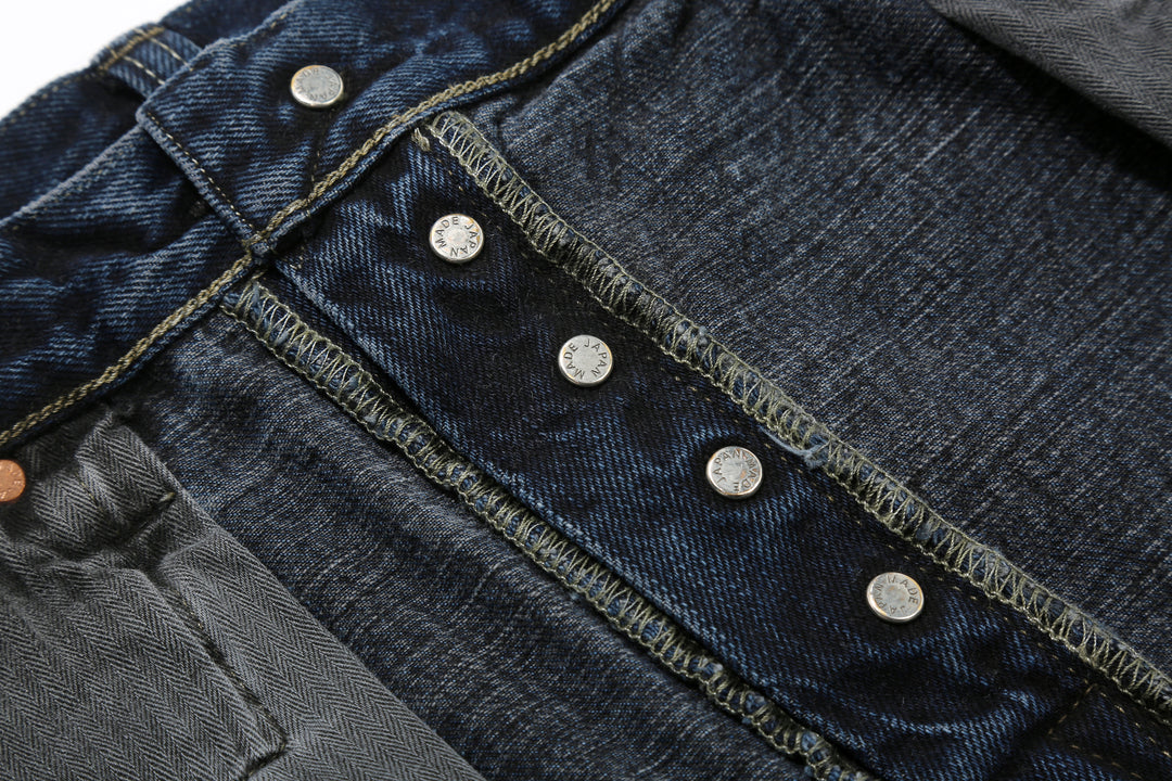 Omoto Denim 0615BCH 13.5oz Selvedge Sumi Overdyed Denim - Relaxed Tapered Fit Made in Japan - Buttons Reverse Side