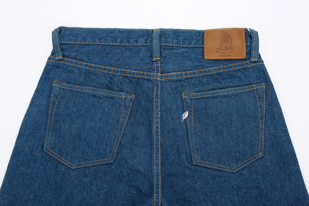 Pure Blue Japan GRE-003 greencast indigo selvedge denim regular straight jeans Made in Japan back view