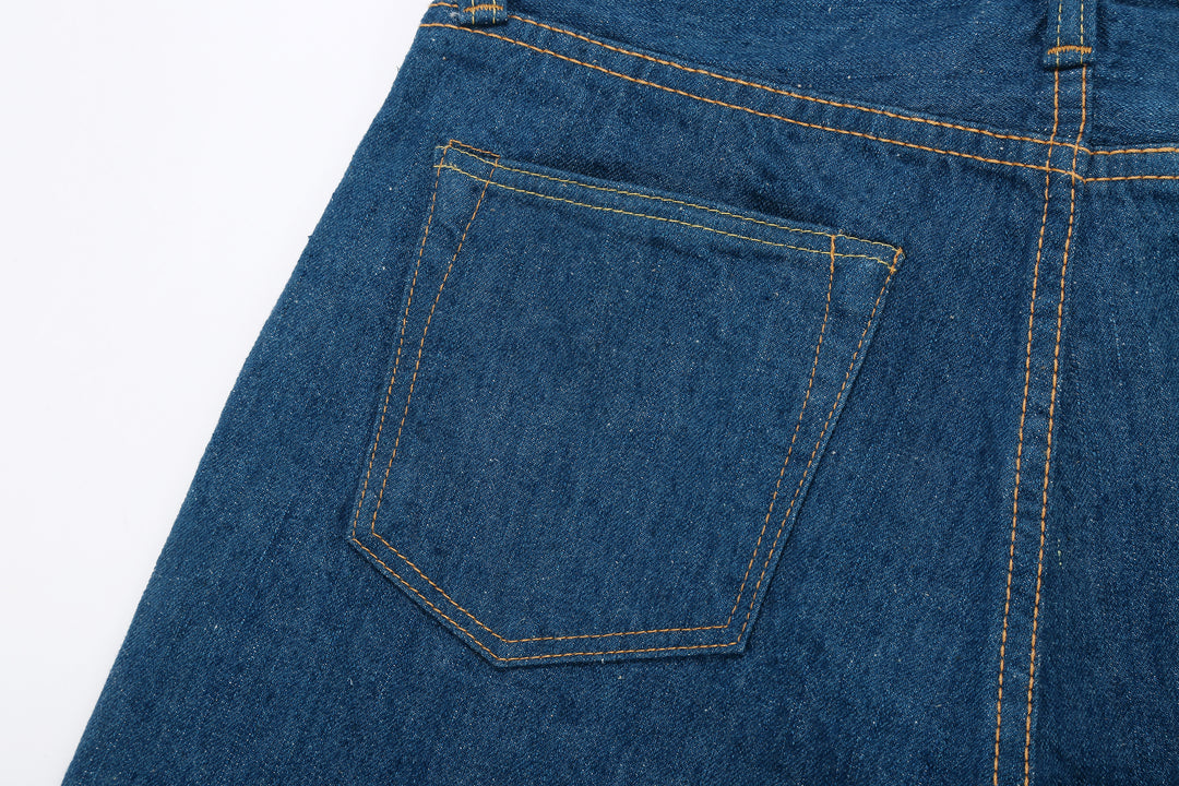Pure Blue Japan GRE-003 greencast indigo selvedge denim regular straight jeans Made in Japan back pocket left