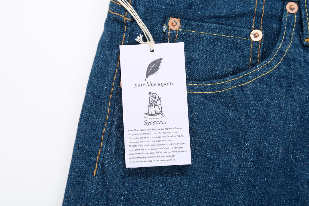 Pure Blue Japan GRE-003 greencast indigo selvedge denim regular straight jeans Made in Japan tag