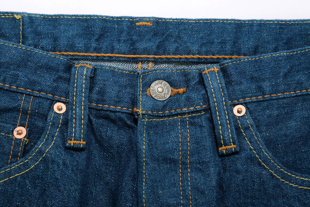 Pure Blue Japan GRE-003 greencast indigo selvedge denim regular straight jeans Made in Japan top button