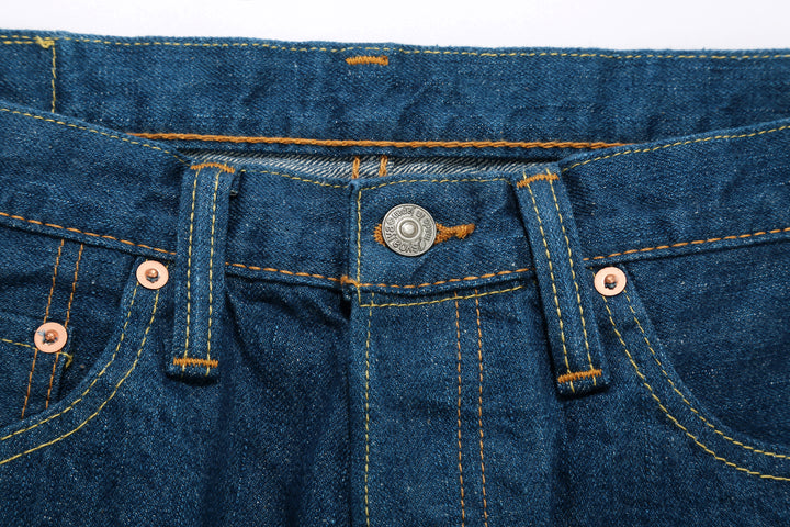 Pure Blue Japan GRE-003 greencast indigo selvedge denim regular straight jeans Made in Japan top button