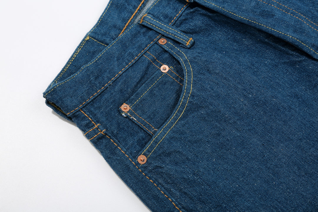 Pure Blue Japan GRE-003 greencast indigo selvedge denim regular straight jeans Made in Japan right pocket