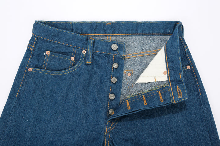Pure Blue Japan GRE-003 greencast indigo selvedge denim regular straight jeans Made in Japan button fly