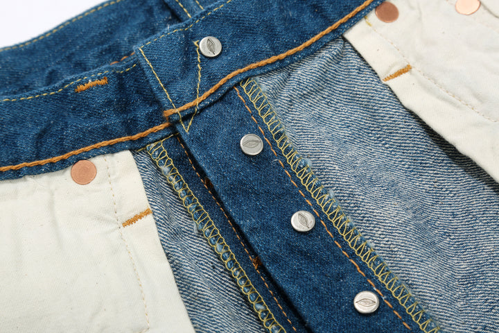 Pure Blue Japan GRE-003 greencast indigo selvedge denim regular straight jeans Made in Japan buttons under side