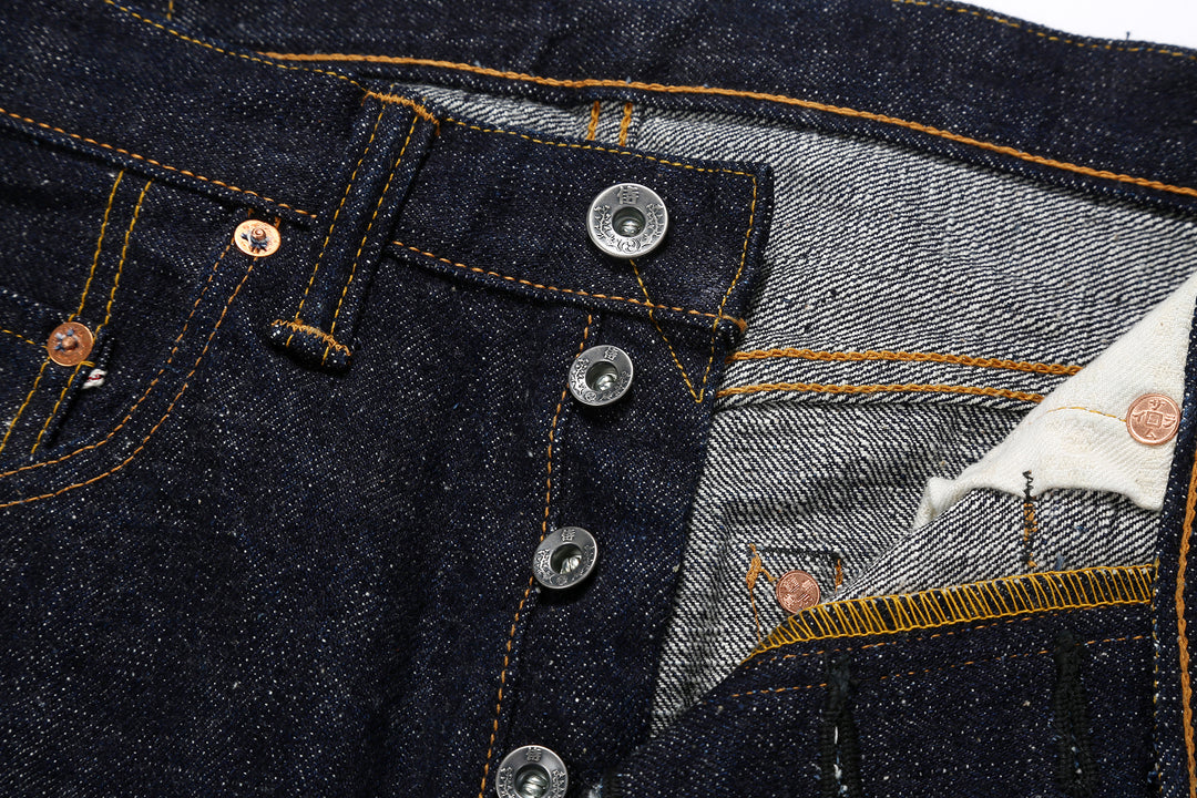 Samurai Jeans S211VX Benkei 17oz selvedge denim relaxed tapered fit button detail