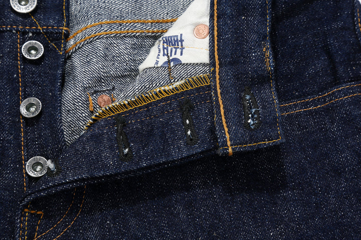 Samurai Jeans S211AX AI Plus 18oz selvedge denim relaxed tapered fit button hole